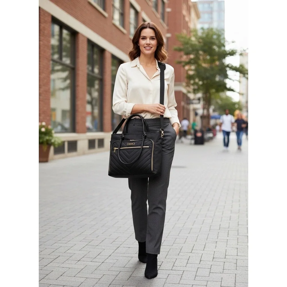 Kenneth Cole Reaction Chelsea Laptop Tote Black Quilted Work Travel Bag NWT